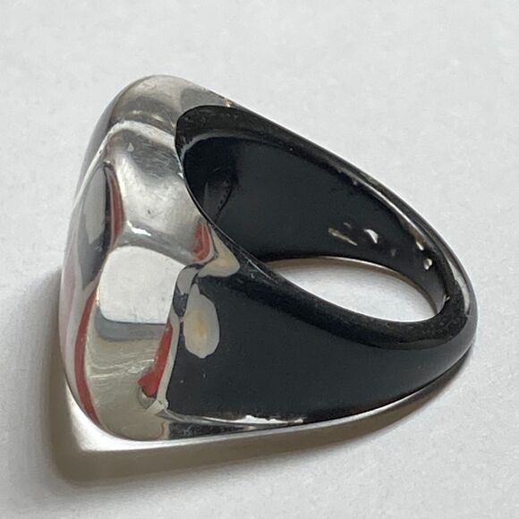 Vintage Acrylic Lucite Cocktail Ring Size 6 6.5 Black White Geometric Hand Made - Picture 6 of 8